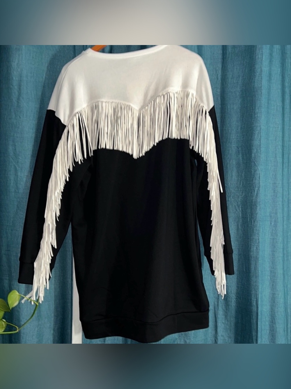 Fashion Nova Black and White Fringe Sweatshirt Dress
